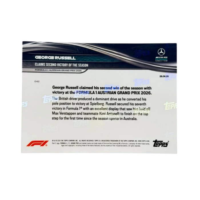 Mercedes - Topps Now - Claims Second Victory of the Season ( 042 ) - George Russell - 2026 - Trading Card