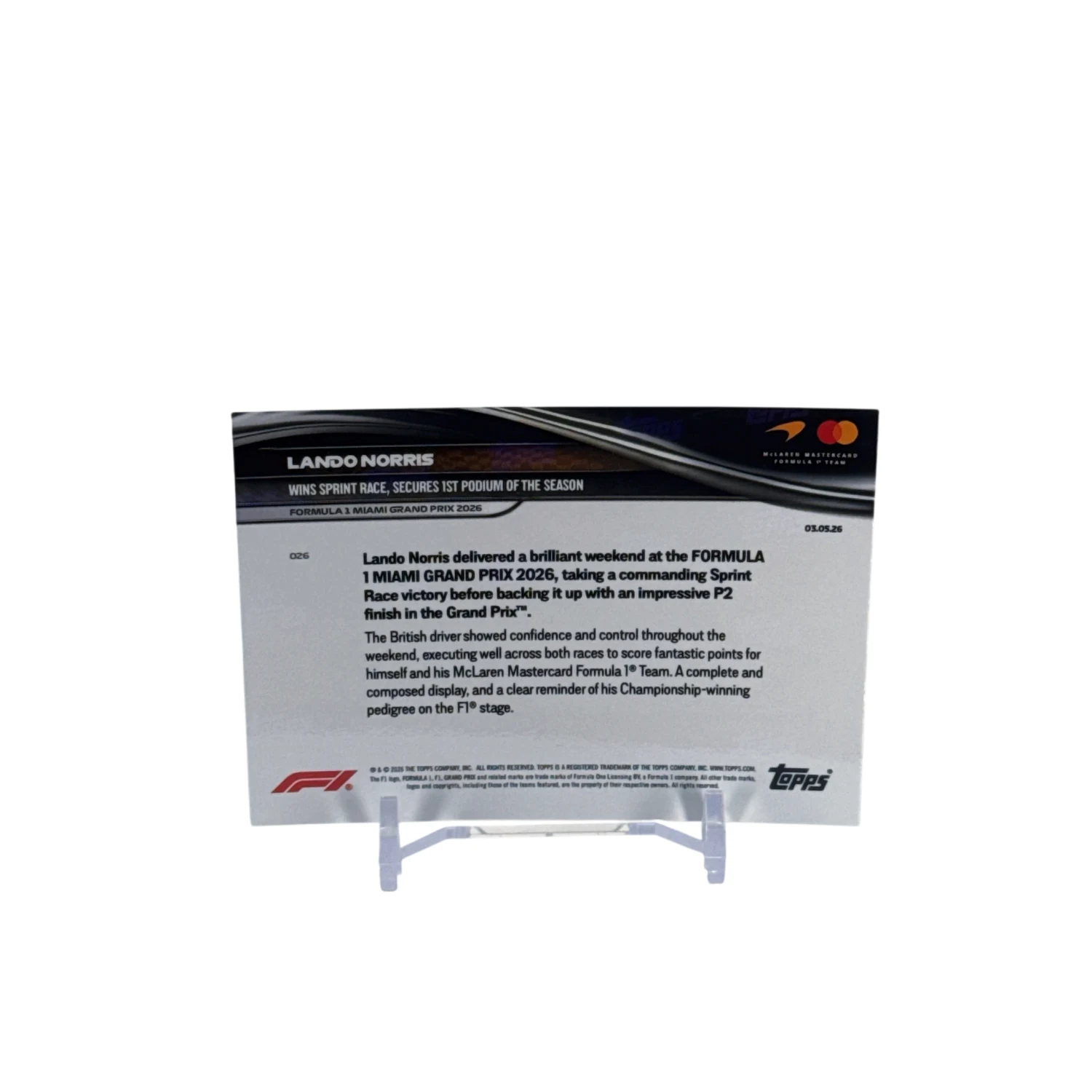 McLaren - Topps Now Miami GP 2026, karta se sprint vítězstvím
